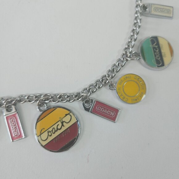 Vintage Coach Logo Charm 21” Stainless Steel Necklace Enameled Medallion Discs - Picture 4 of 10